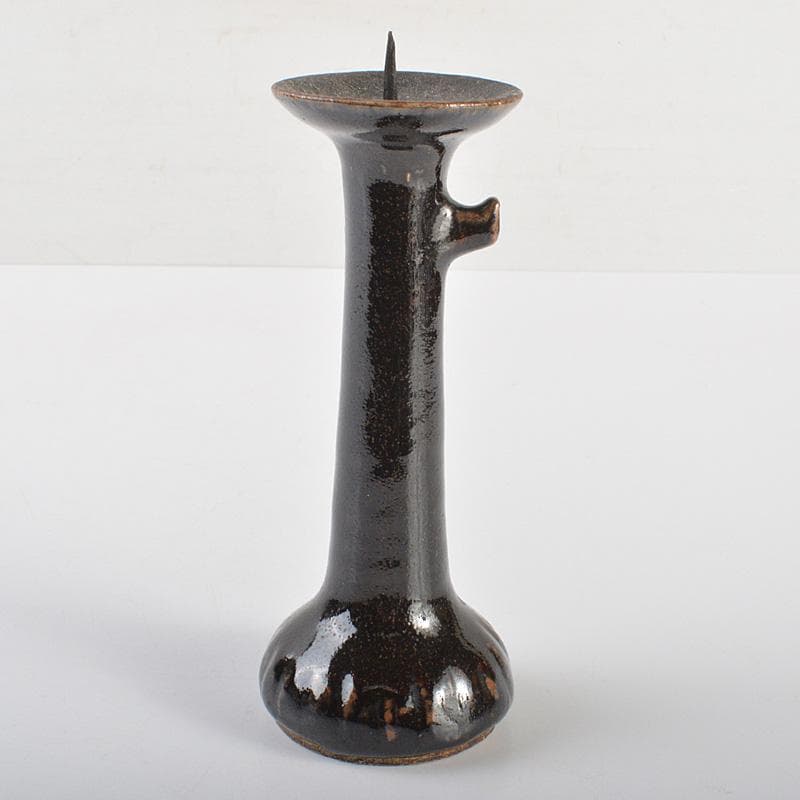 瀬戸焼　瀬戸黒　祖母懐　火灯　燭台　時代箱　C　R7015