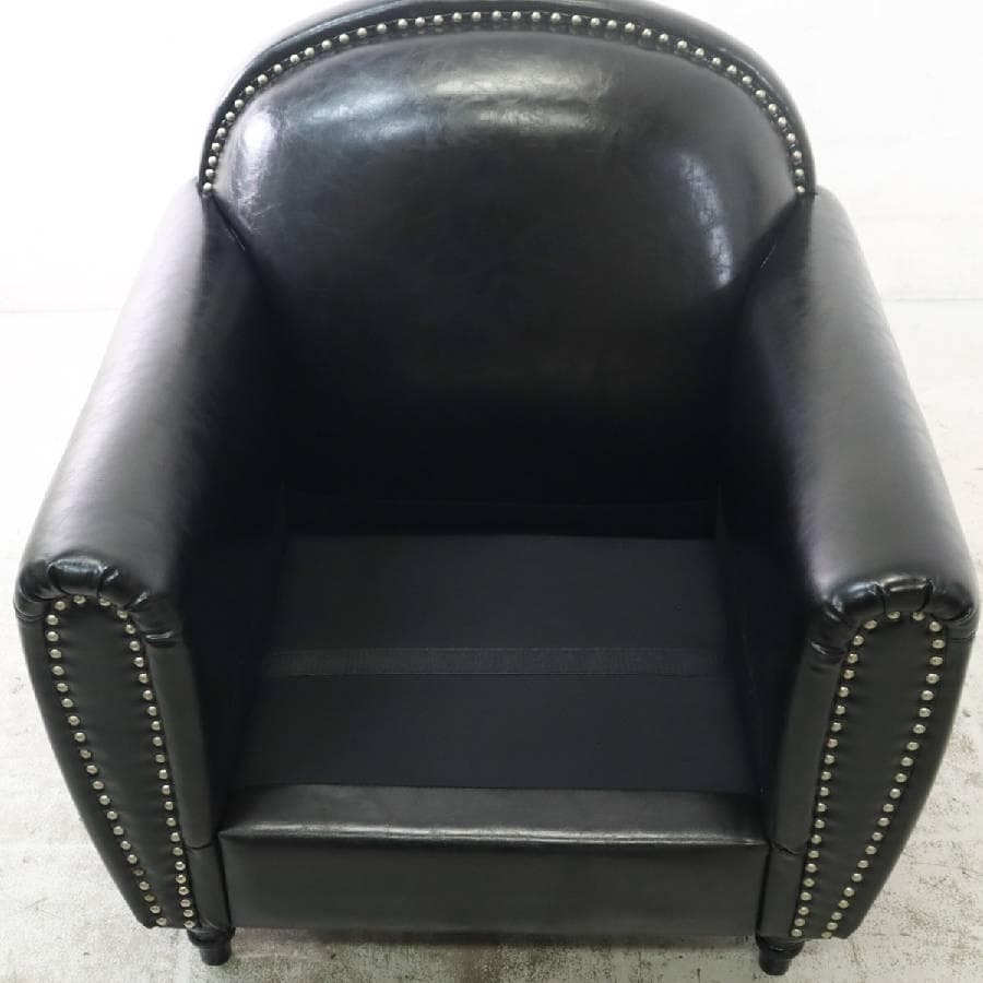 ヴィンセントコレクション シングルソファ ブラック 鋲打ち 英国アンティーク調