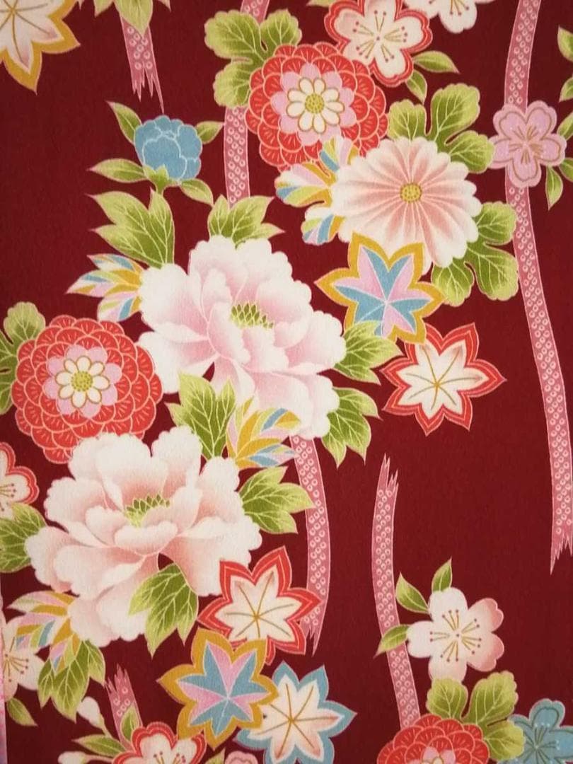 ★未使用品★古今ジュニア 七五三 7歳着物 ワイン地 古典花柄 ⑦-7