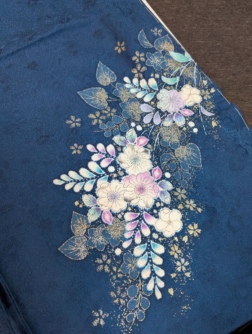 最終値下げ（新品未着用正絹 辻が花付下げ訪問着＆洗える長襦袢　濃納戸色　翠山工房