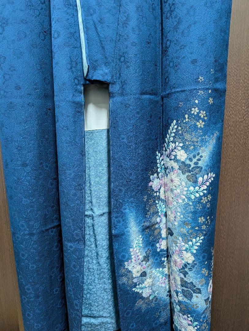 最終値下げ（新品未着用正絹 辻が花付下げ訪問着＆洗える長襦袢　濃納戸色　翠山工房