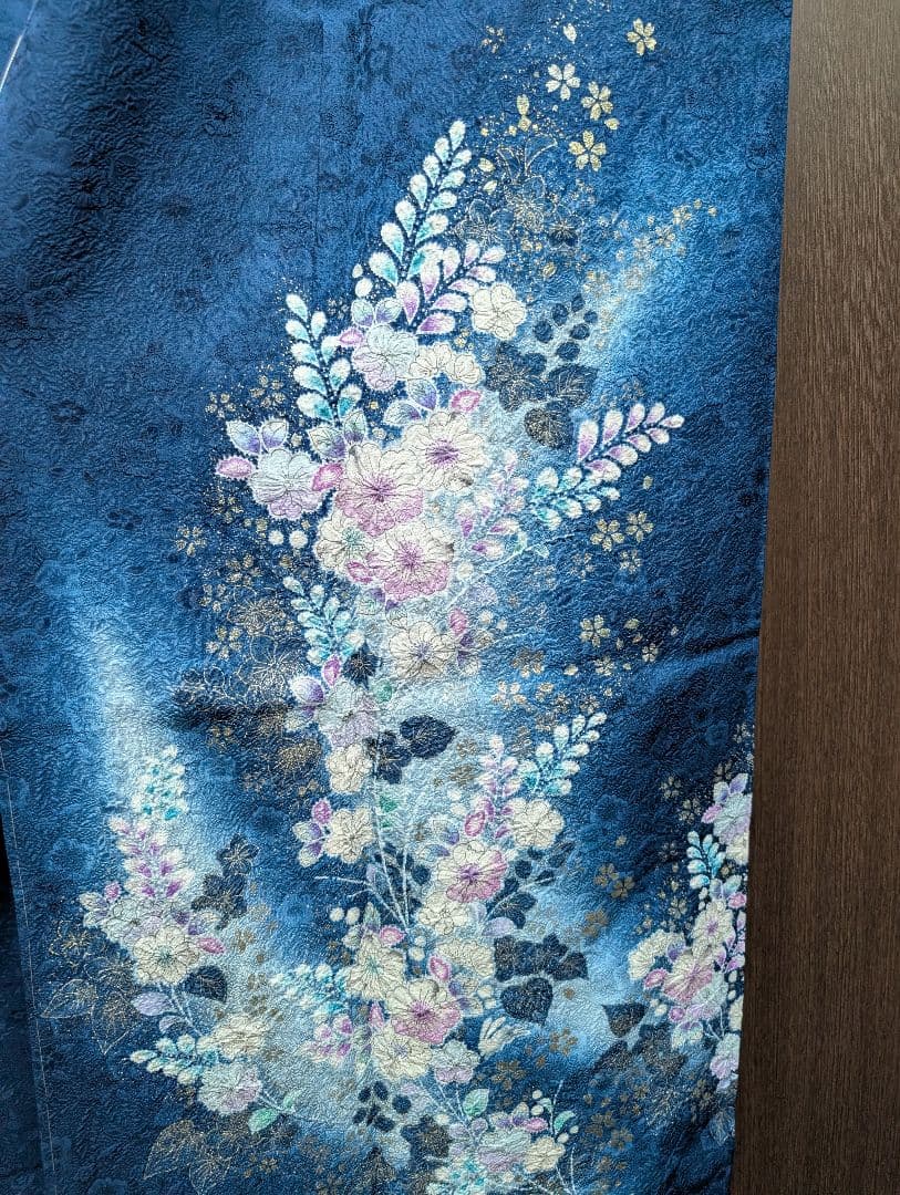 最終値下げ（新品未着用正絹 辻が花付下げ訪問着＆洗える長襦袢　濃納戸色　翠山工房