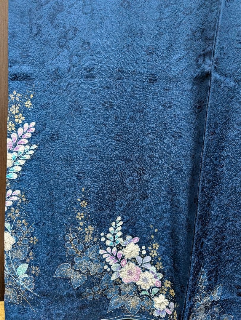 最終値下げ（新品未着用正絹 辻が花付下げ訪問着＆洗える長襦袢　濃納戸色　翠山工房