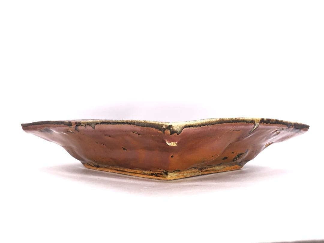 【 人間国宝 浜田庄司 】　柿釉青差角盛皿 40cm本人作　蔵出初品