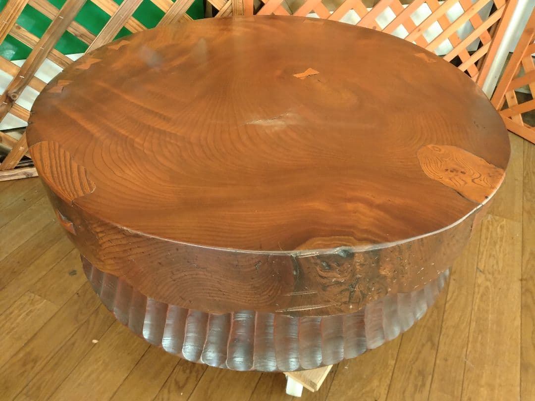 銘木座卓　無垢材　天然木輪切　ローテーブル　漆塗　和家具　送料込価格
