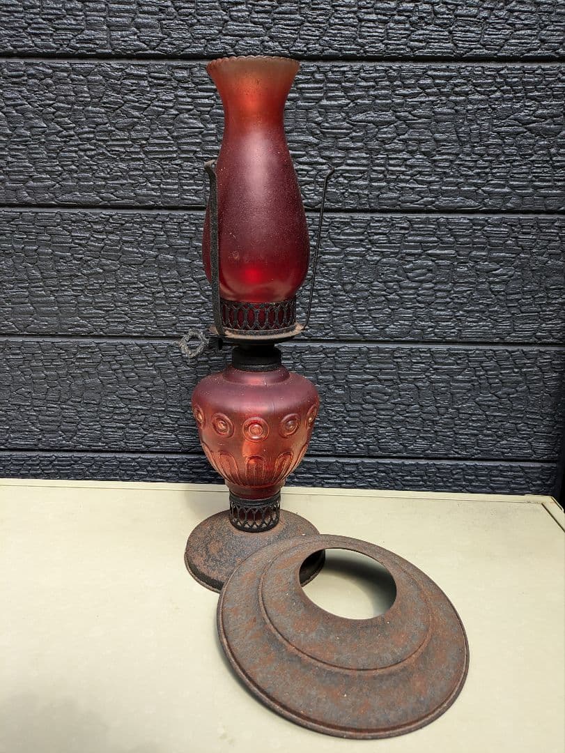 希少　アンティーク　赤いガラスランタン　ランプ　インテリア