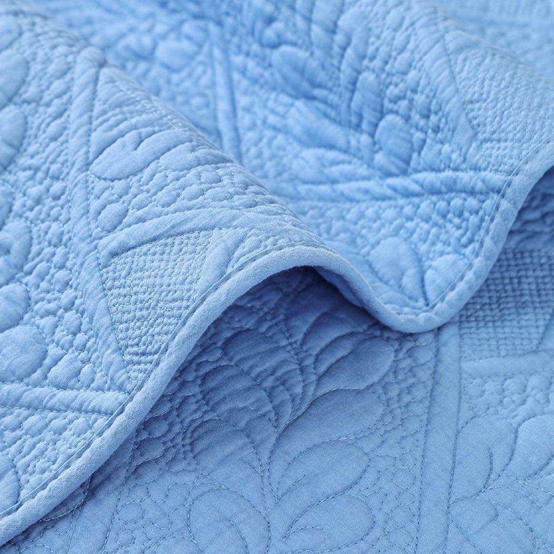 キルトベッドカバー3点セット綿マルチカバー キルティング 164ブルー