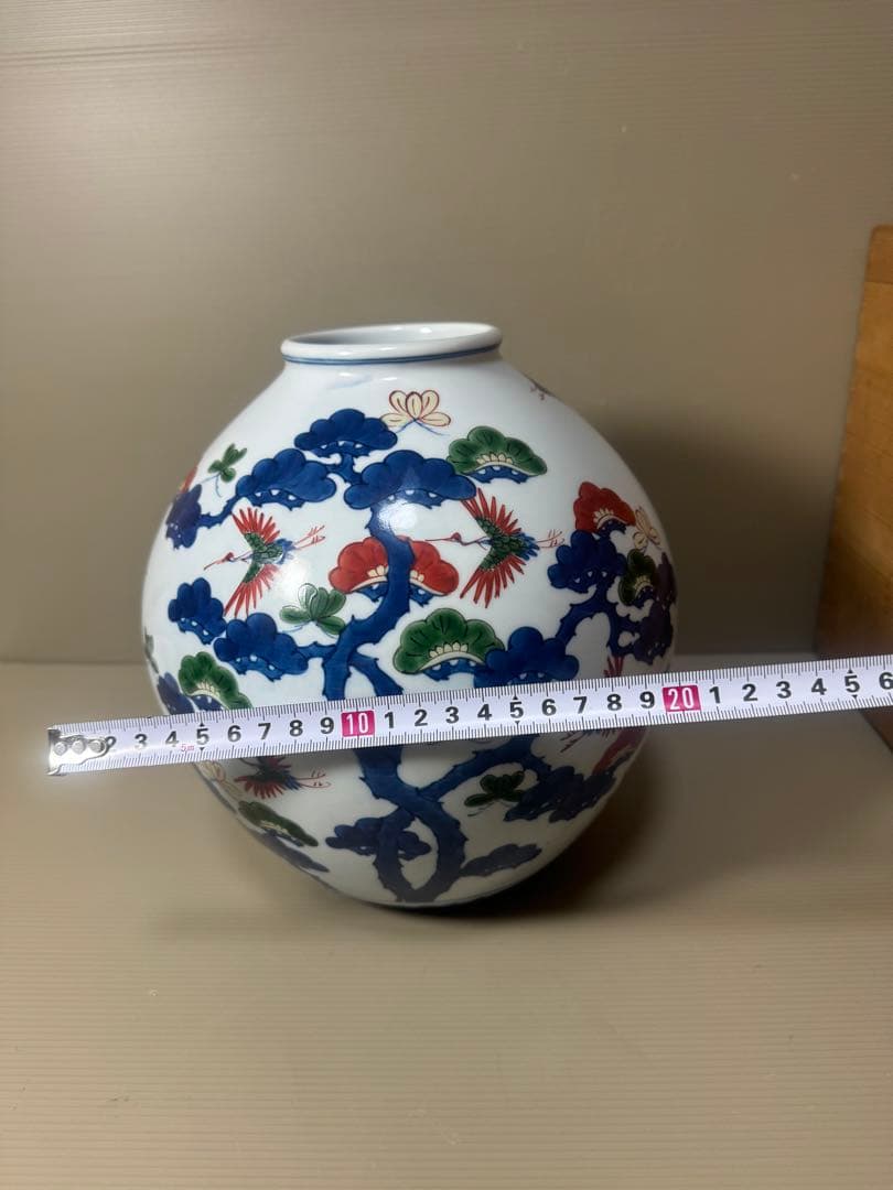 2133 源右衛門　染錦松鶴　花瓶