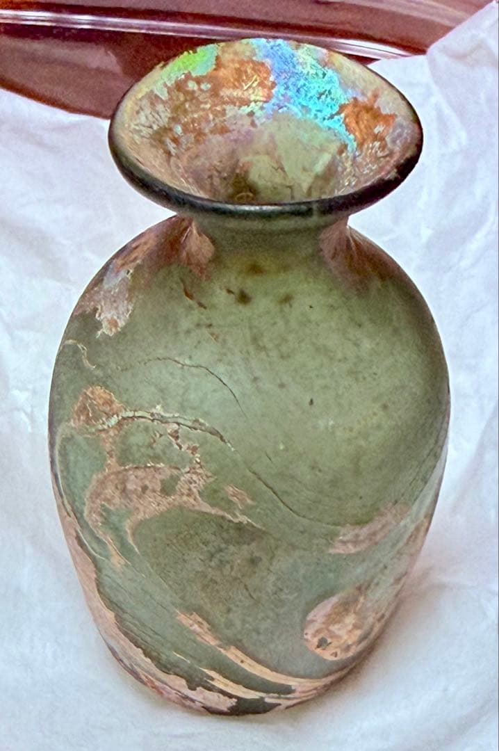 古代ローマングラス 虹色銀化 紀元前 香油瓶 吹きガラス約5.5cm ガラス