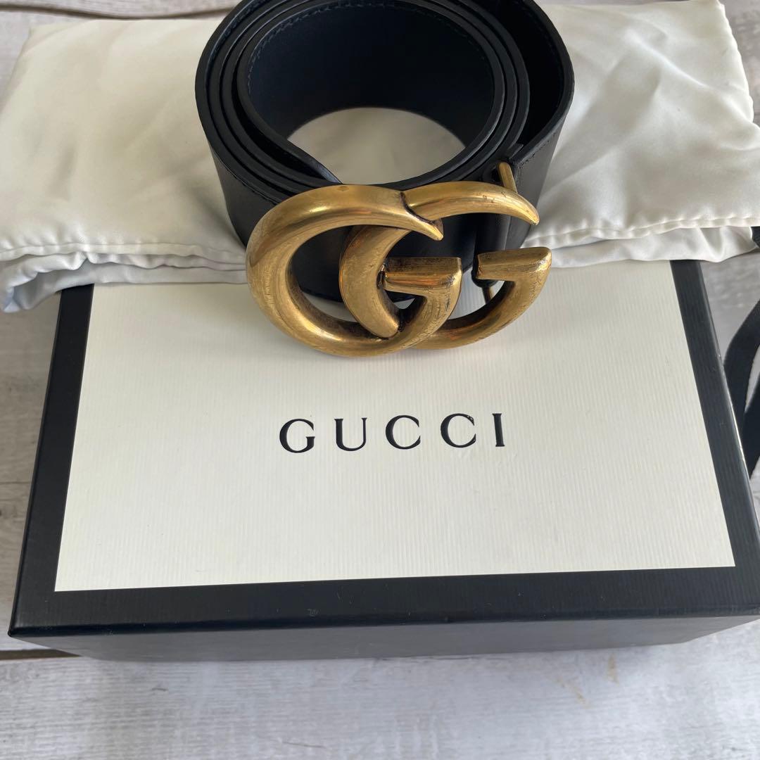 GUCCI グッチ GG ダブルGバックル ブラックレザー ベルト