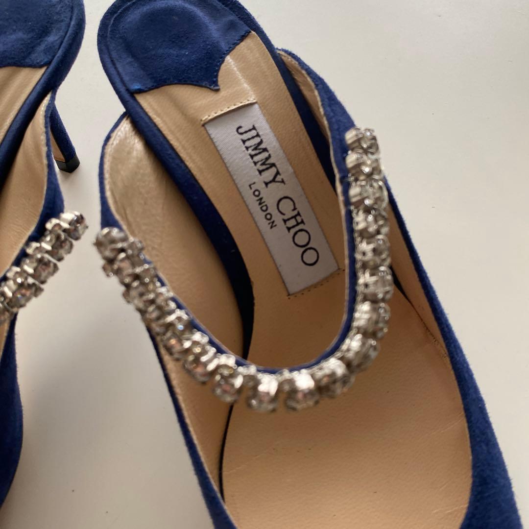 JIMMY CHOO ネイビー ビジュー付きミュール