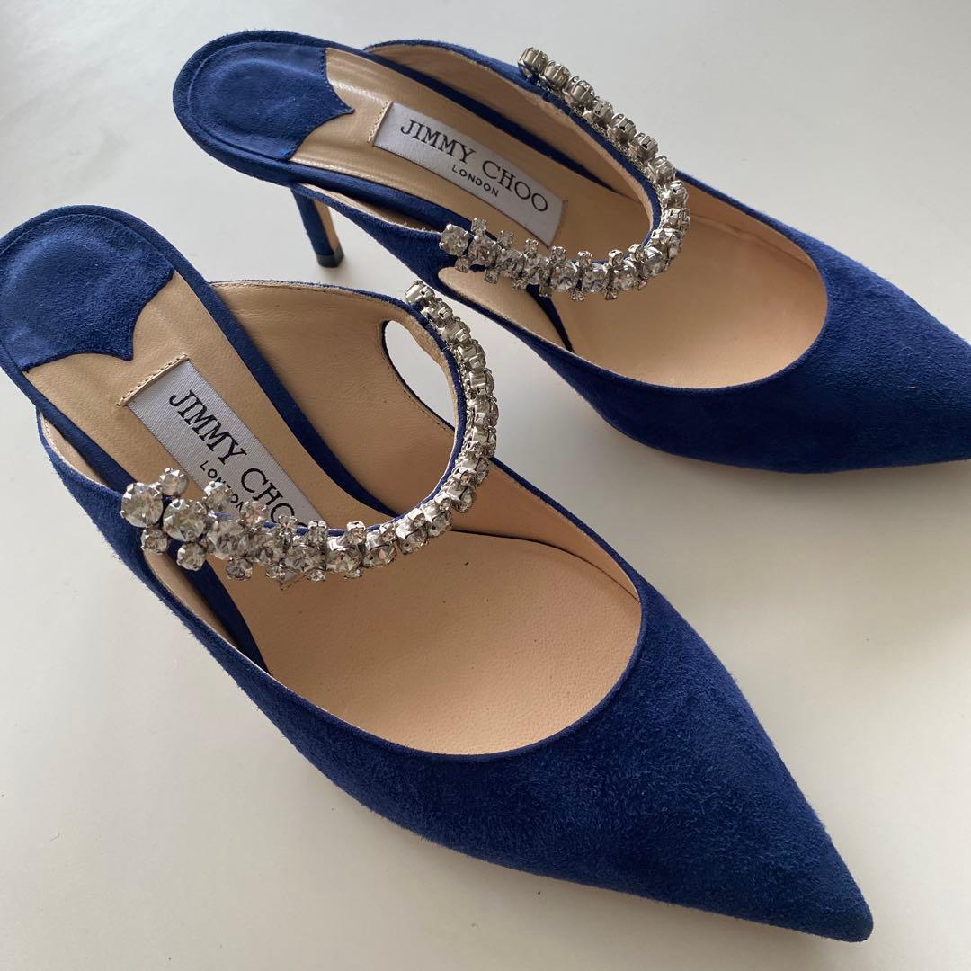 JIMMY CHOO ネイビー ビジュー付きミュール