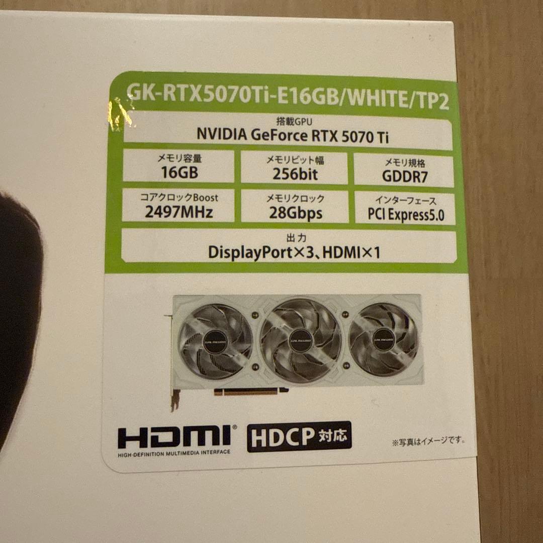 グラフィックボード・グラボ・ビデオカード RTX5070 Ti GK-RTX5070Ti-E16GB/WHITE/TP2