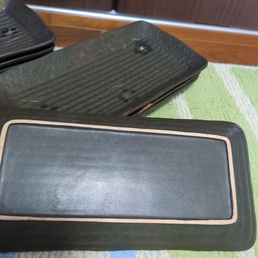 未使用4枚+ほぼ未使用 長皿　和食器 ダークグレー波形皿8枚セット