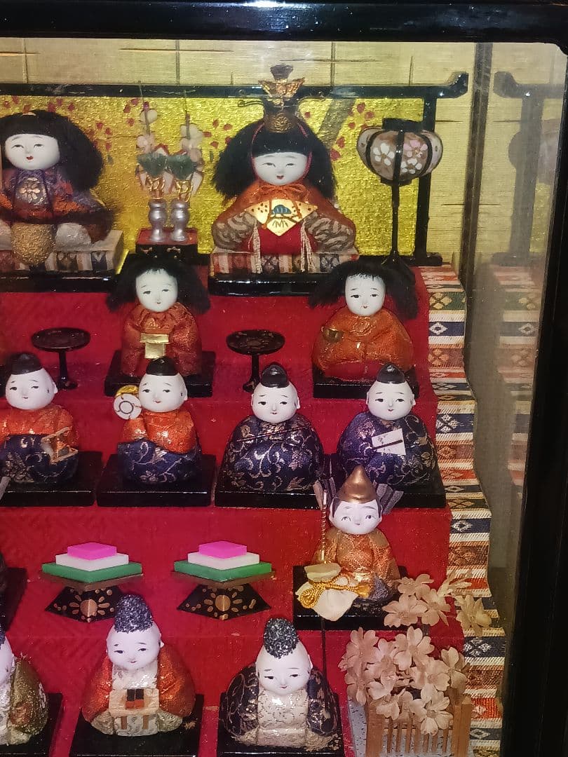 江戸木目込人形　ガラスケース　15人飾り　雛人形