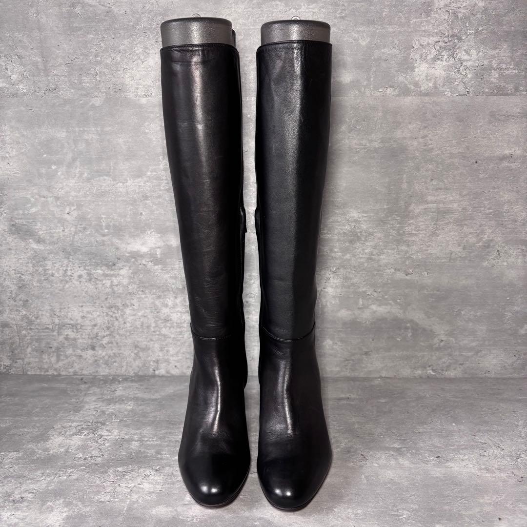 【新品】ブティックオーサキ ロングブーツ 黒 レザー　サイドジップ　22.5㎝