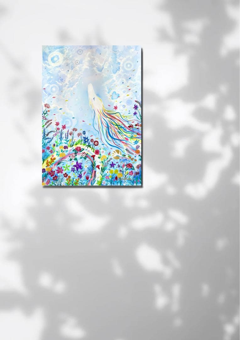 ありりん0703☆ 秋の花々と虹龍 絵画 アクリル画 開運絵画 龍ノツカイ