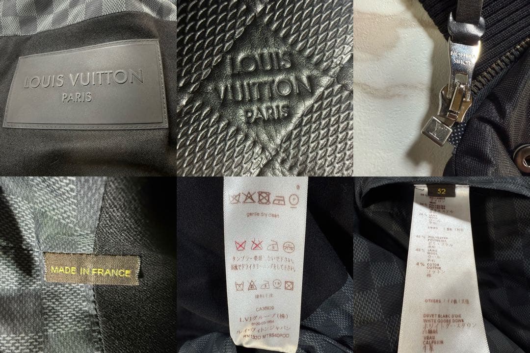 【極美品/XL】ルイヴィトン ダミエ柄 ダウンジャケット カウレザー ニット 黒