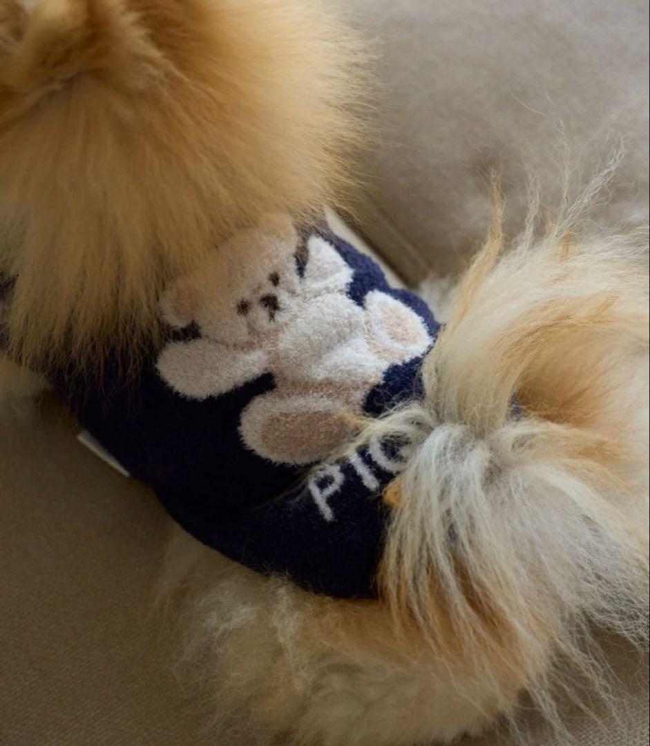 ジェラートピケ　ベア柄ジャガードノースリーブプルオーバー　ネイビーMサイズ