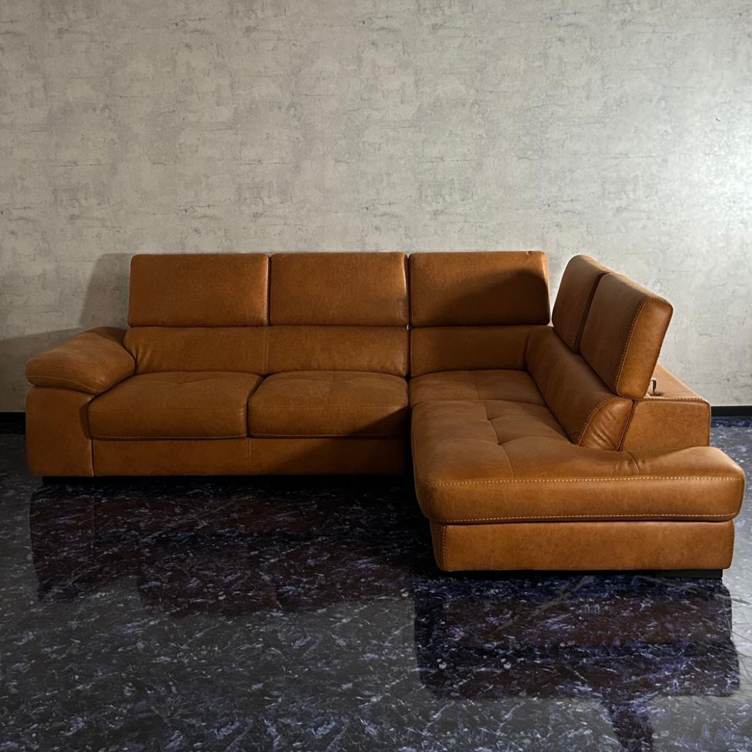 ソファ ソファー おしゃれ キャメル レザーファブリック L字ソファ ゆったり