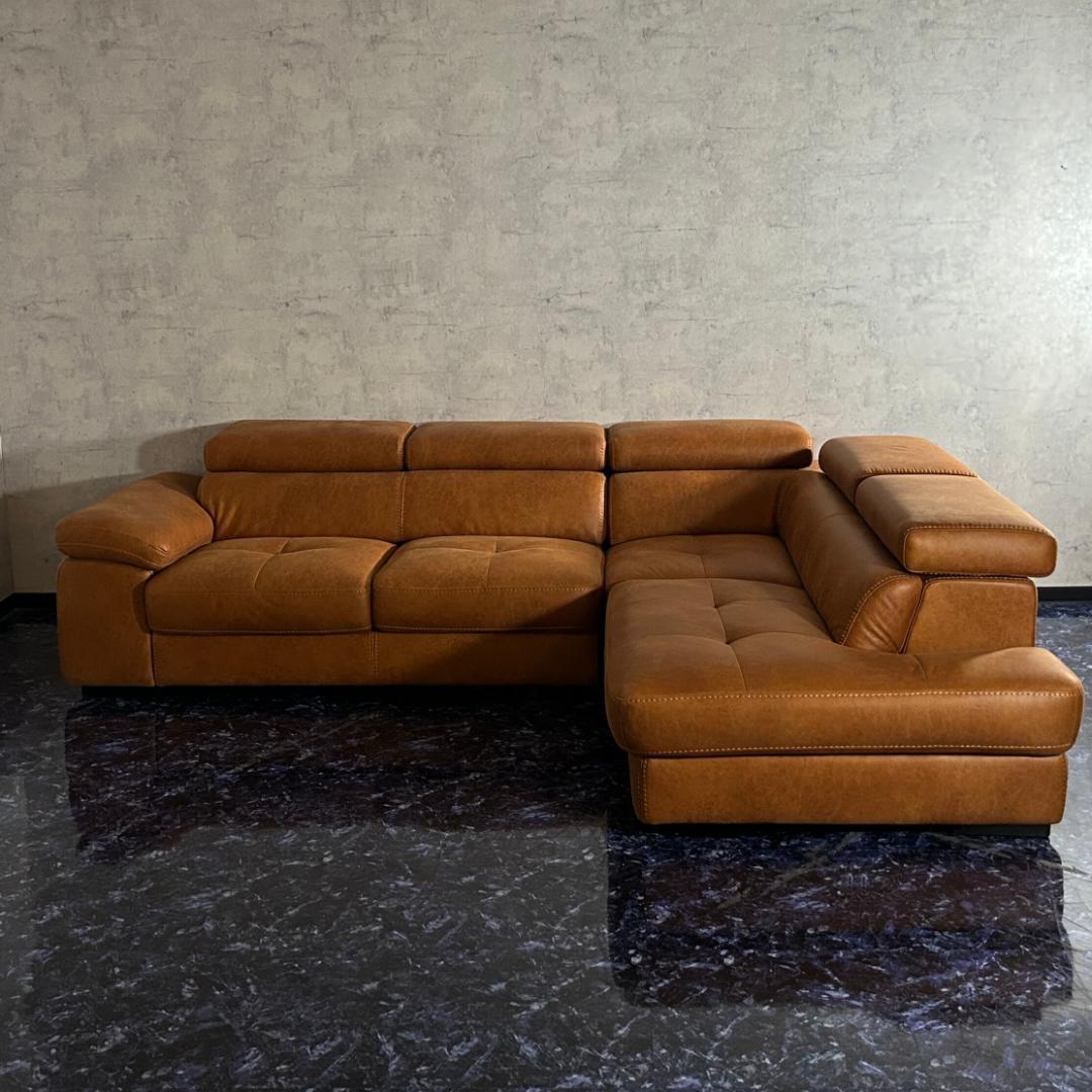 ソファ ソファー おしゃれ キャメル レザーファブリック L字ソファ ゆったり