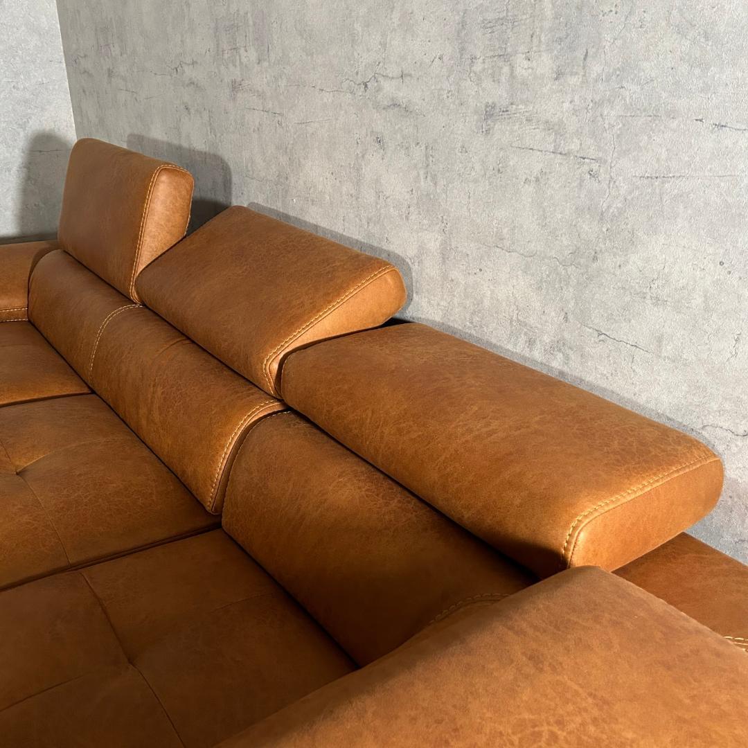 ソファ ソファー おしゃれ キャメル レザーファブリック L字ソファ ゆったり