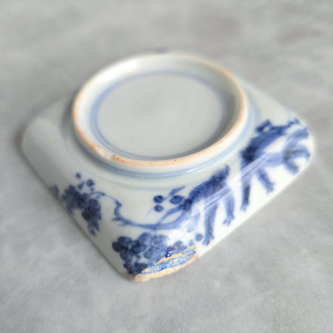 古伊万里　染付　豆皿　小皿　葉　唐草　江戸　金直し　金継ぎ　骨董　アンティーク