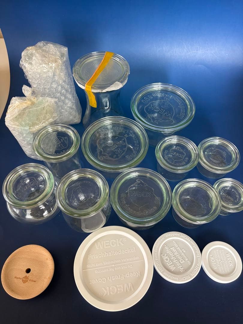 Weck キャニスター　ガラス保存瓶　13個セット　シリコン、プラ、木蓋