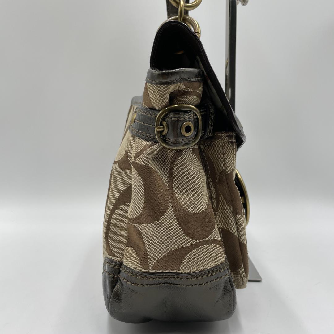良品 COACH ショルダーバッグ キャンバス レザー ブラウン シグネチャー