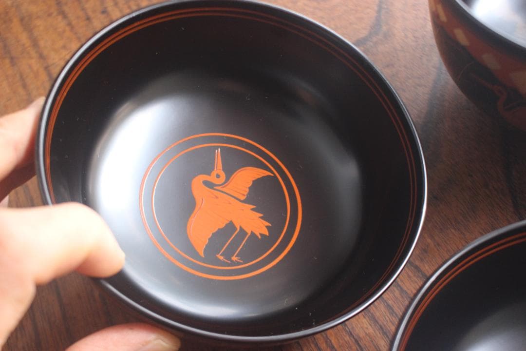 デッドストック！上質黒漆に極上秀衡蒔絵の映えるお椀2点（検山中塗