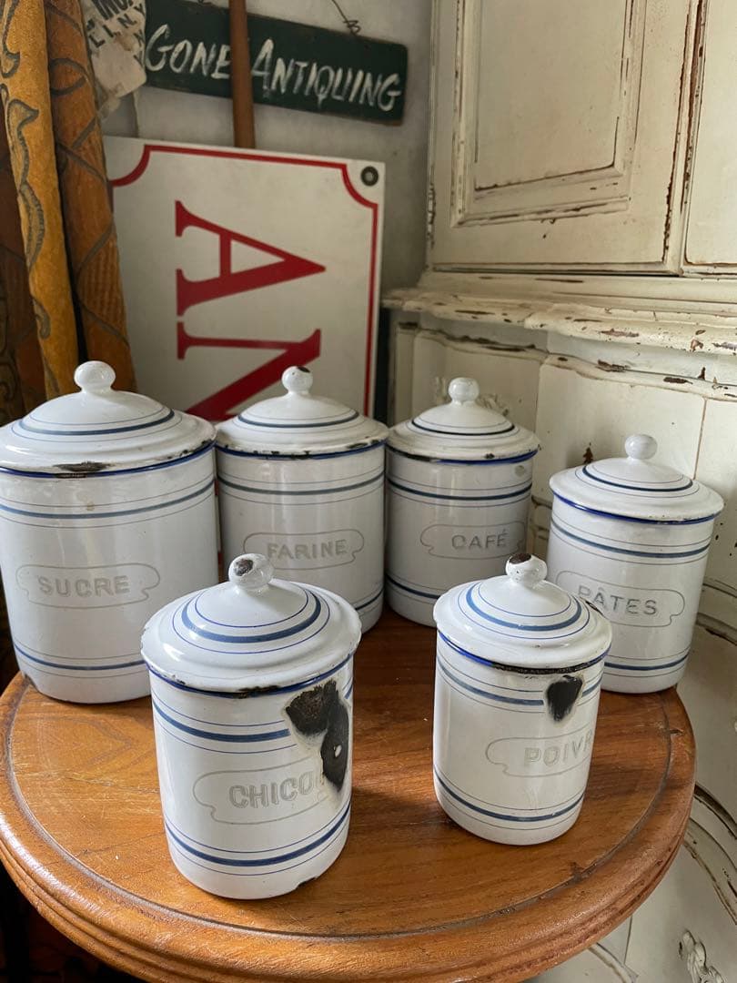 フランス　アンティーク　ホーロー　キャニスター　BF社BB社　ブルー　100年