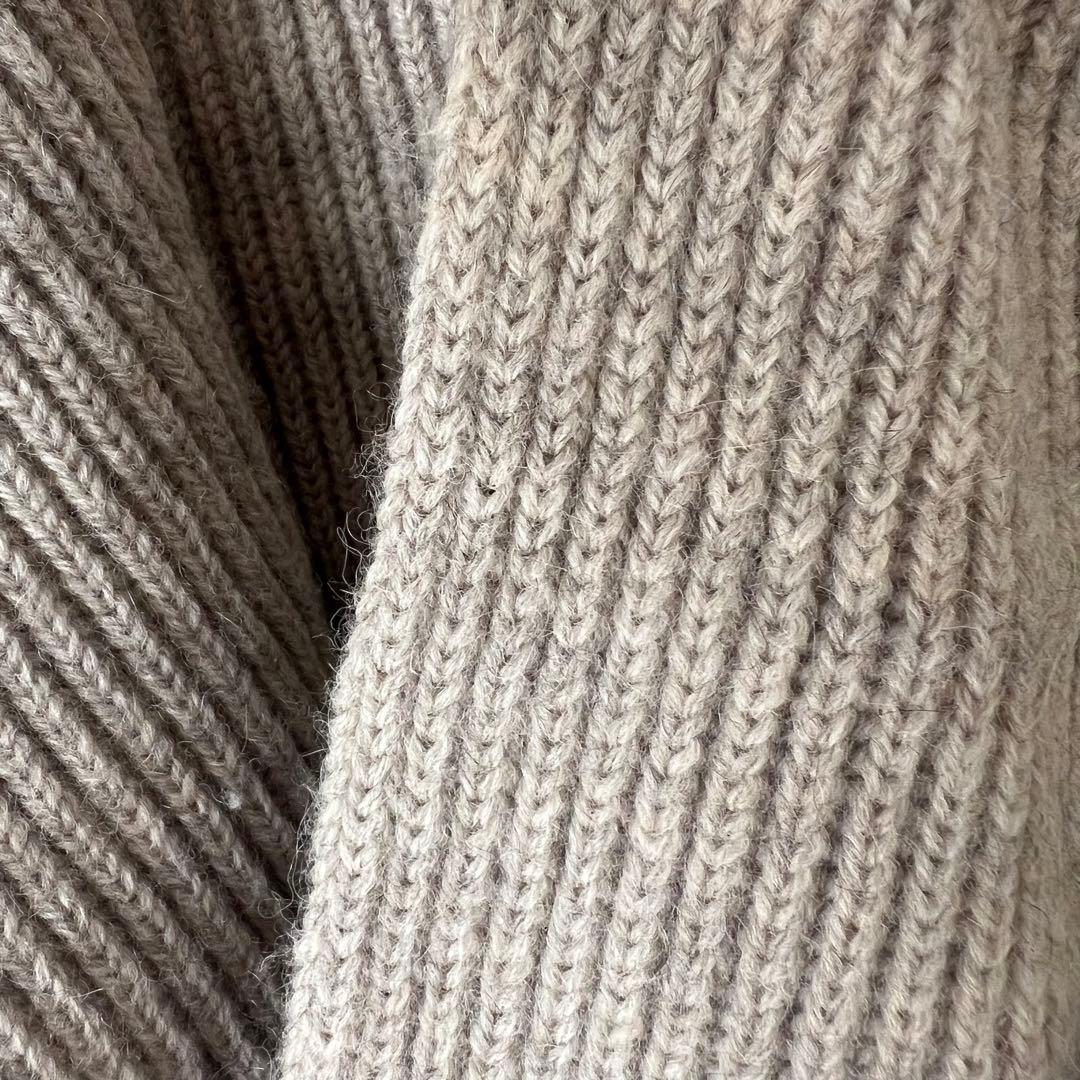 グレー リブ編み フード付きカーディガン