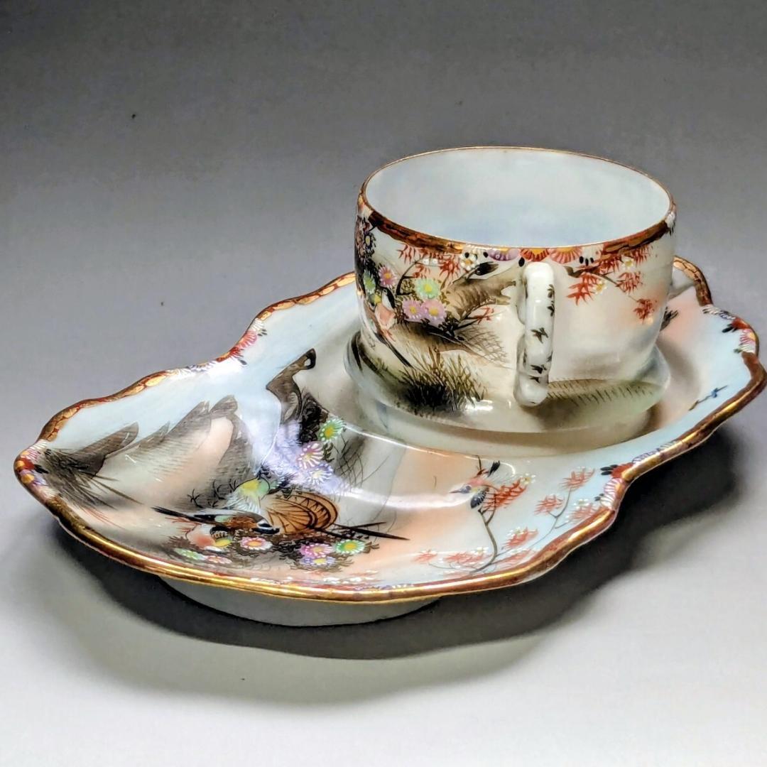 オールドニッポン スナックセット カップ＆ソーサー 　エッグシェル　白釉盛上