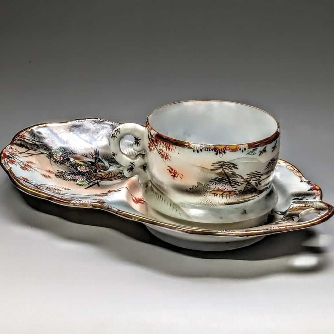 オールドニッポン スナックセット カップ＆ソーサー 　エッグシェル　白釉盛上