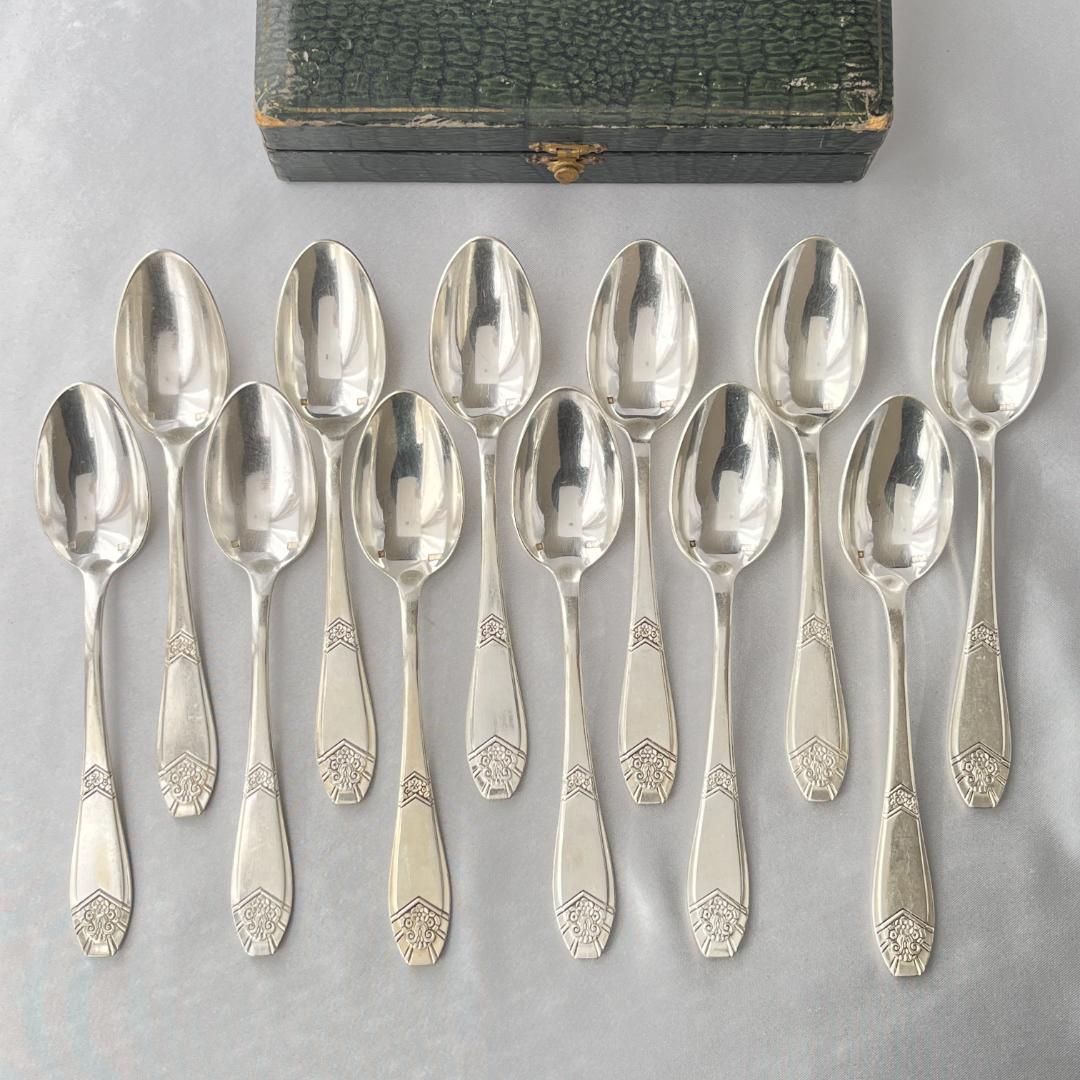 【仏蘭西】 アールデコ コーヒースプーン 12本 14.5cm ケース