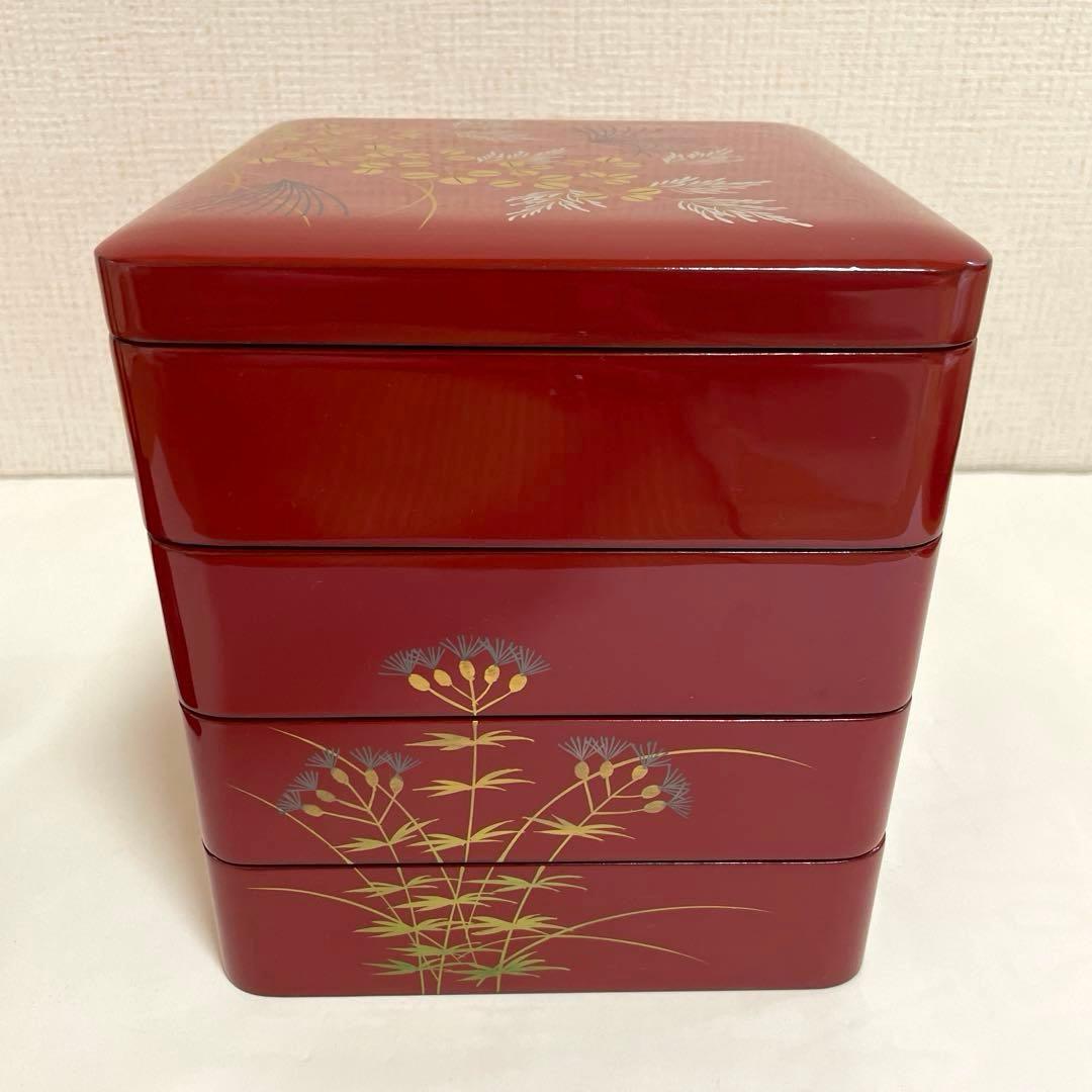 新品未使用 川連漆器 四段重箱 とおかもちセット16.6cm角 美品