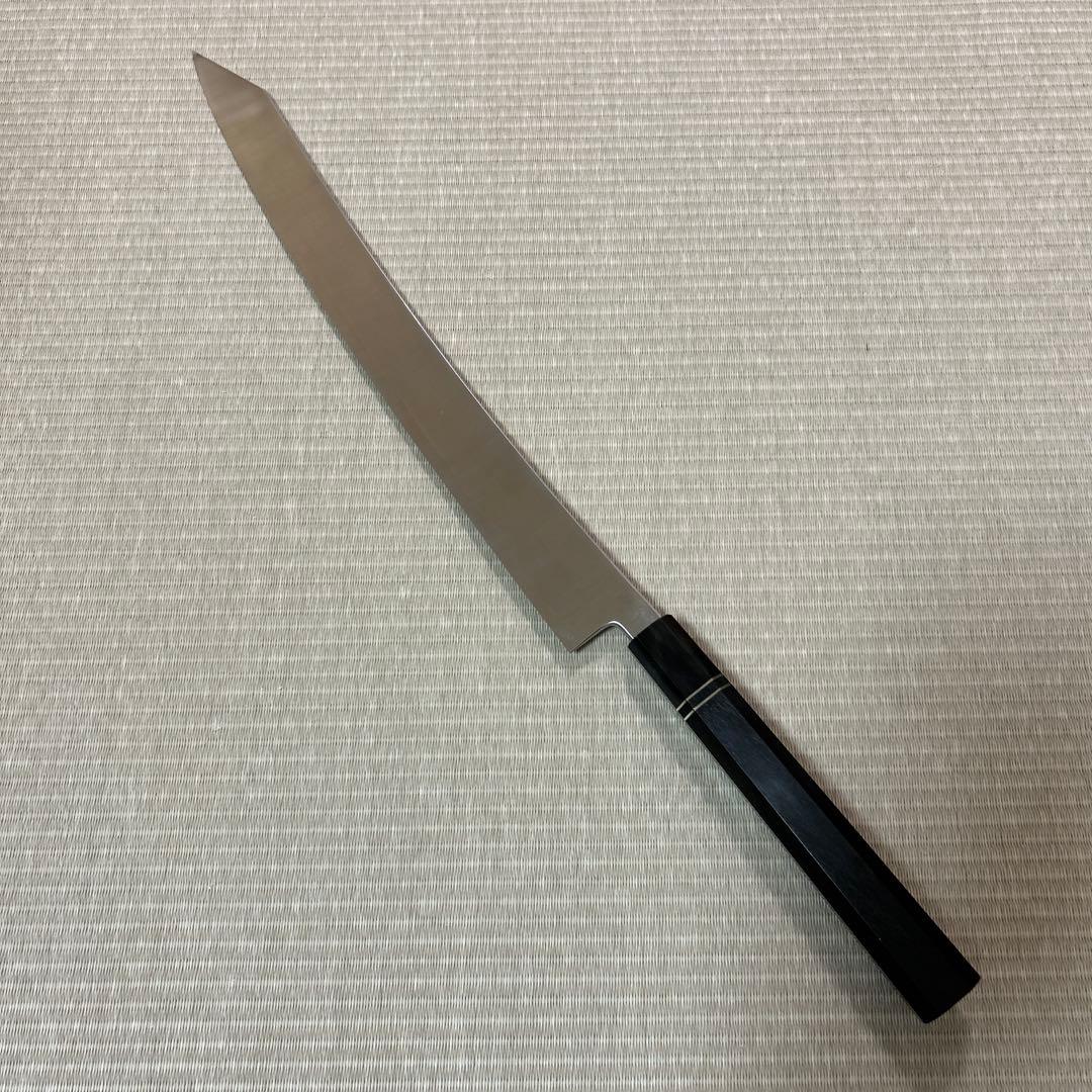 鏡面　切り付け　本焼　柳刃　包丁　和包丁　V金10号　鬼反り　黒檀八角柄