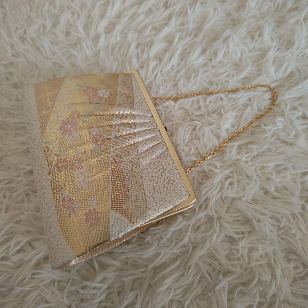 美品✨　花柄 和装用バッグと草履 セット　ホワイト×ゴールド