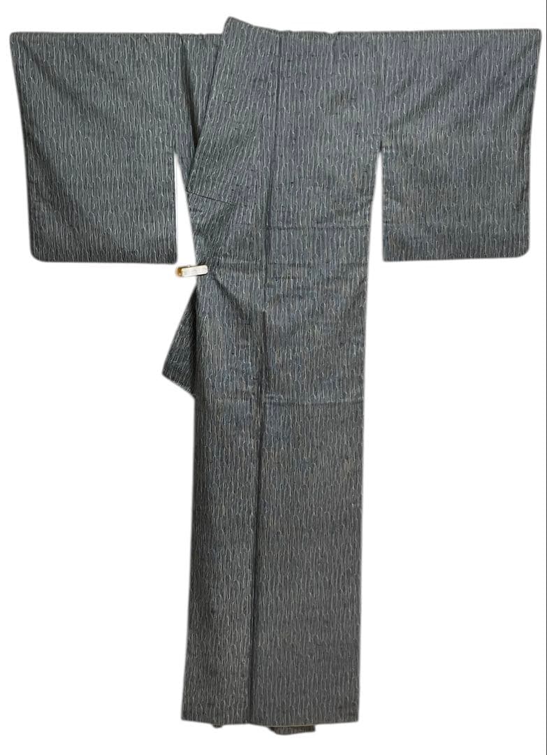 牛首紬 小紋 正絹 変わり縦縞 美品 イ6631