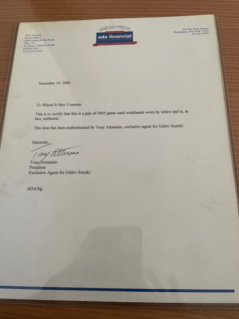 イチロー　2005年　実使用リストバンド 証明書付き