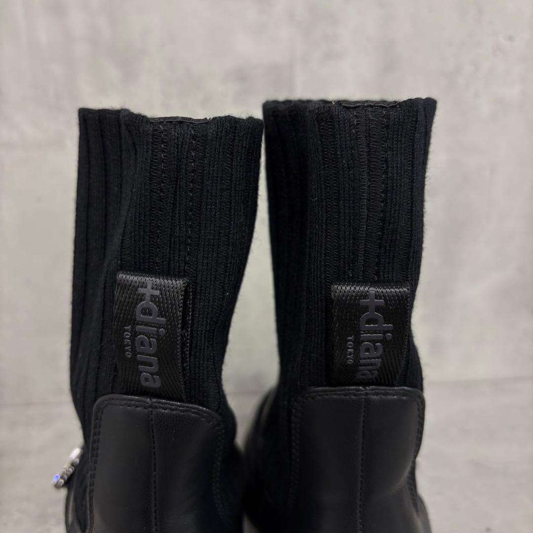 ここ +diana リブ ニット ショート ブーツ ビジュー バックル付