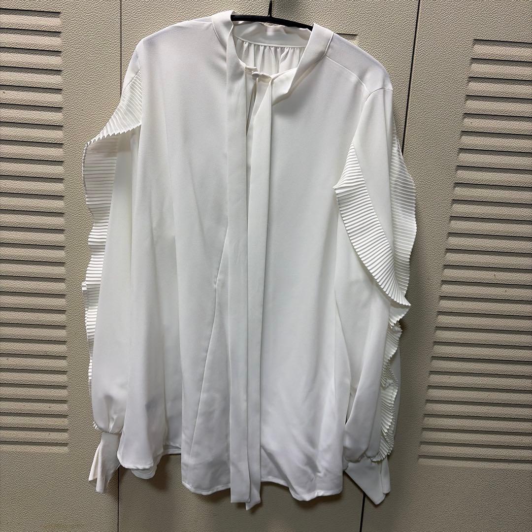 anana 袖プリーツデザインジョーゼット2WAYブラウス ホワイト