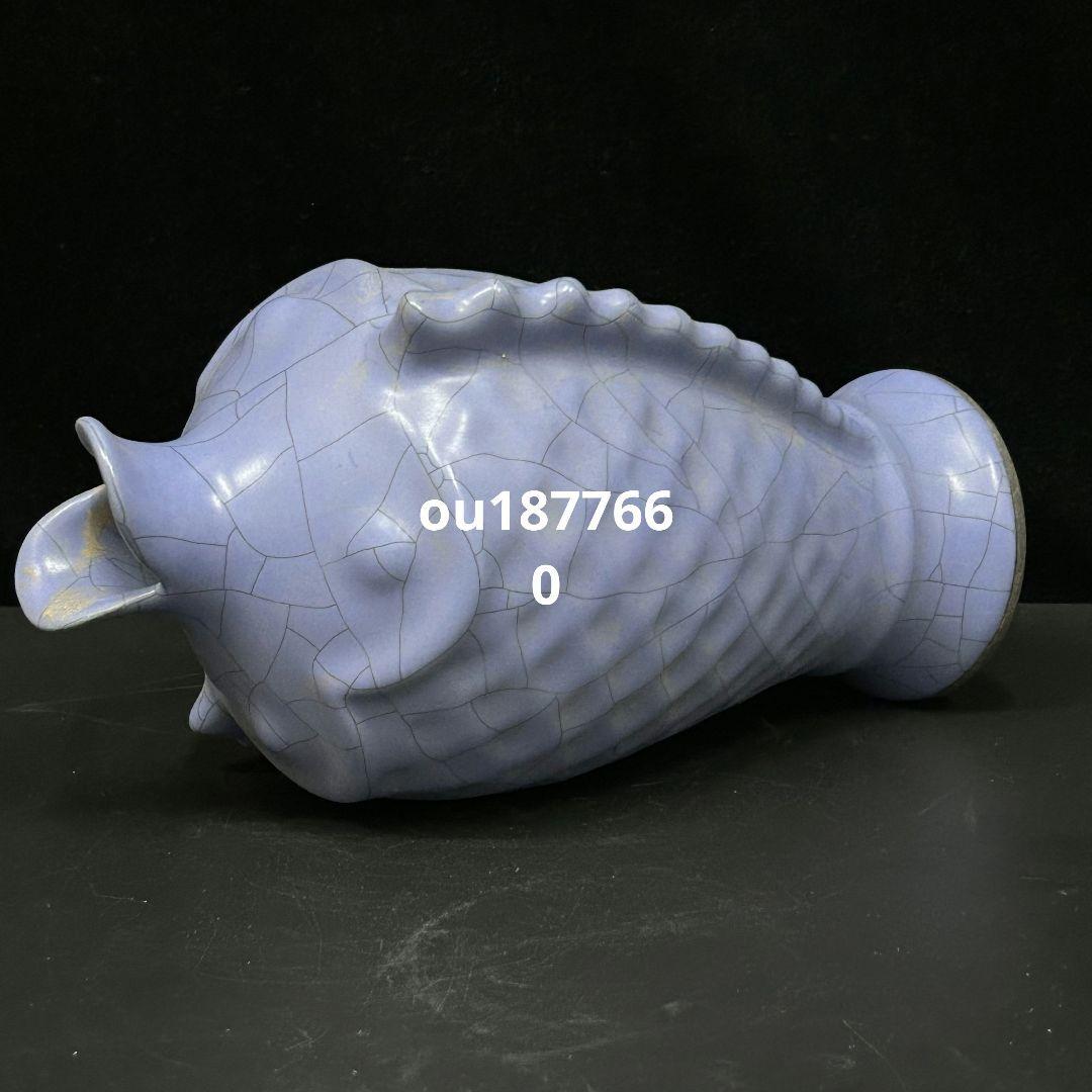 汝窯藍釉魚花瓶 景徳鎮 陶磁器 装飾品 現代工芸品 美術品 置物