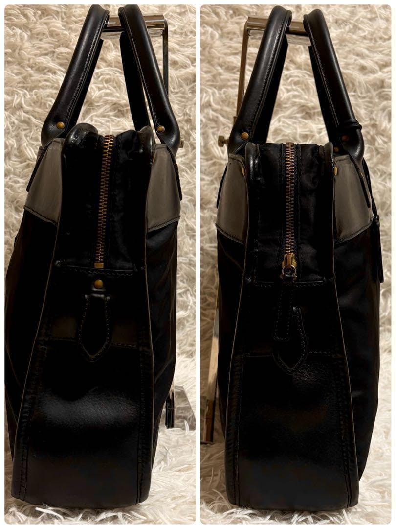 ✨美品✨フェリージ ビジネスバッグ レザー×ナイロン ロゴ 型押し 黒 1845