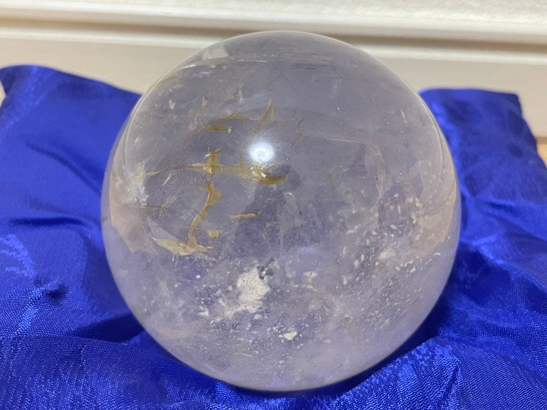 天然本水晶 丸玉 招福宝珠 高級 天然石 共箱有 桐箱 465g 落款印