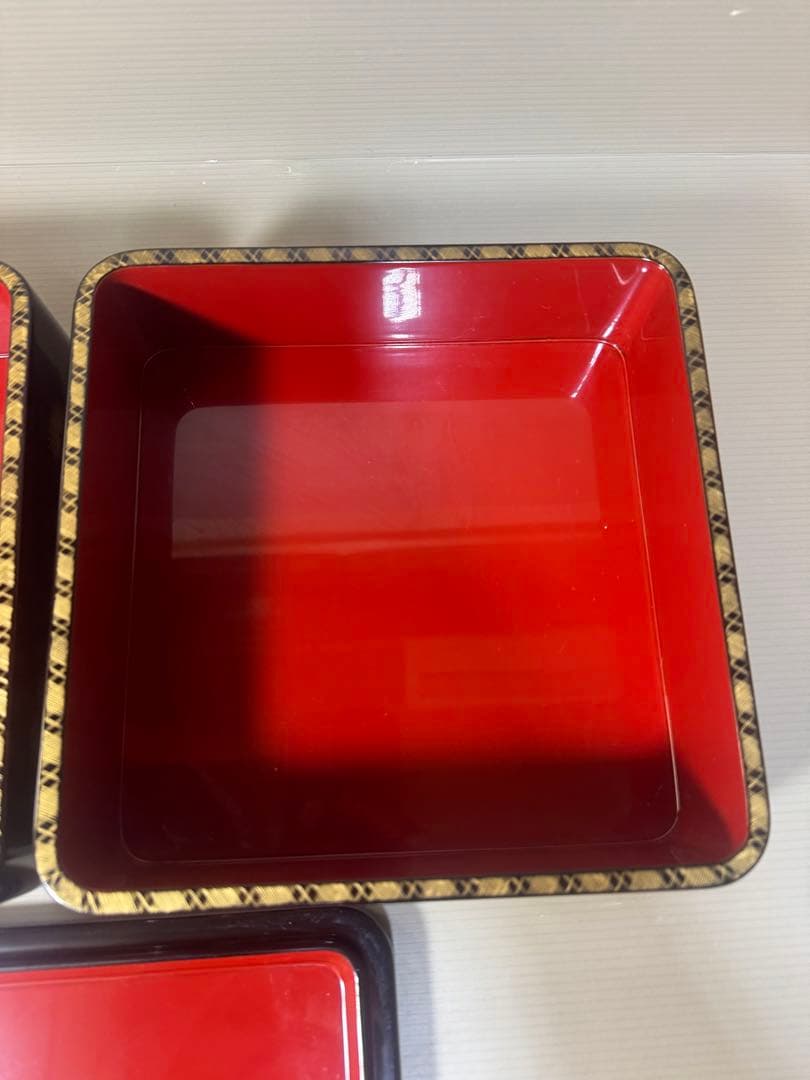 2445 輪島塗　金蒔絵　松鶴文　二重箱