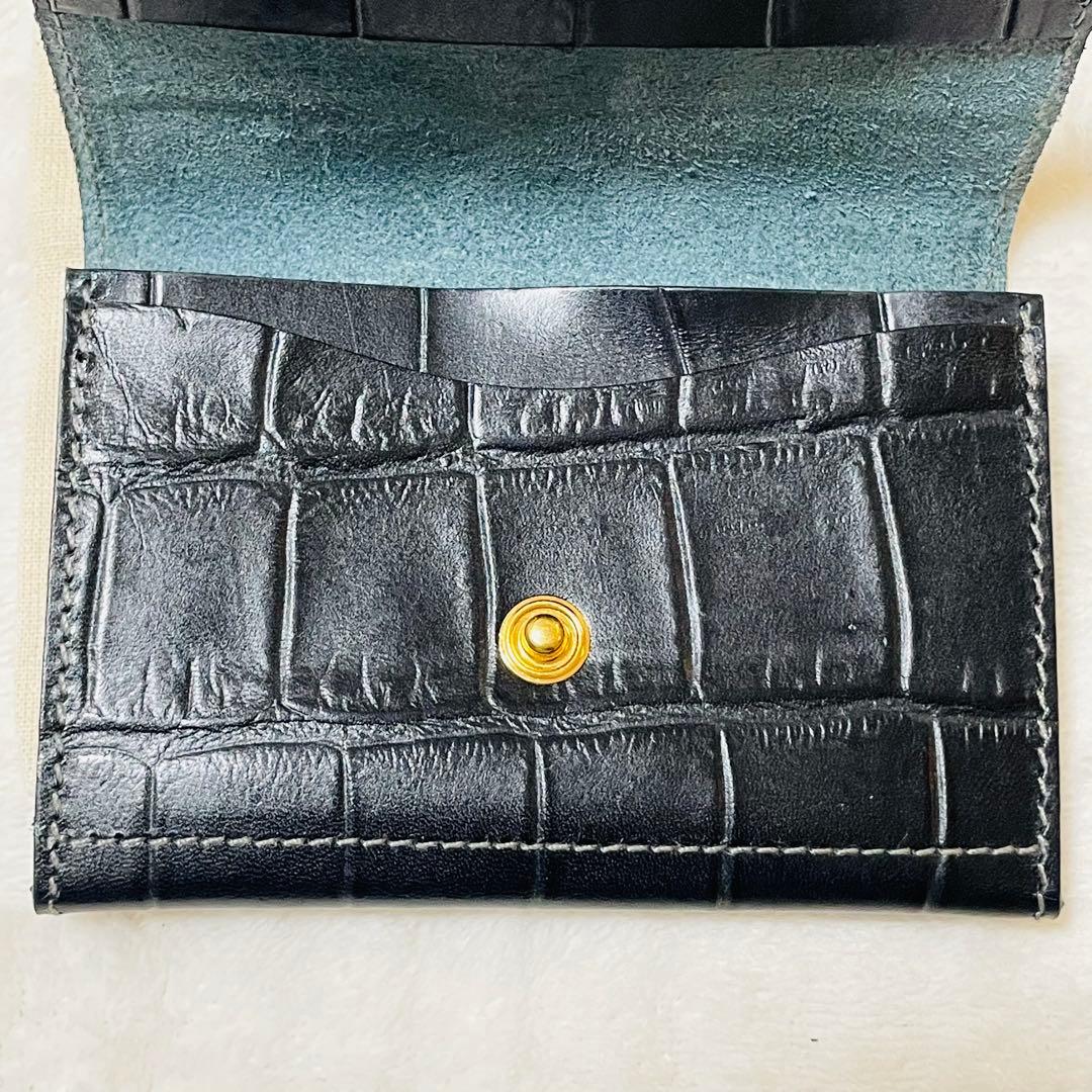 ✨新品✨ イルビゾンテ IL BISONTE 名刺入れ ロゴ型押し クロコ 黒