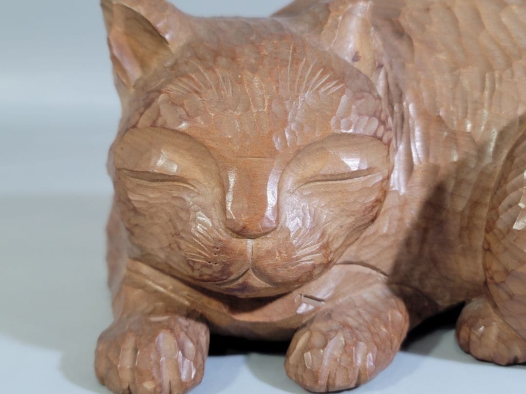 DT539 眠り猫 木彫 置物