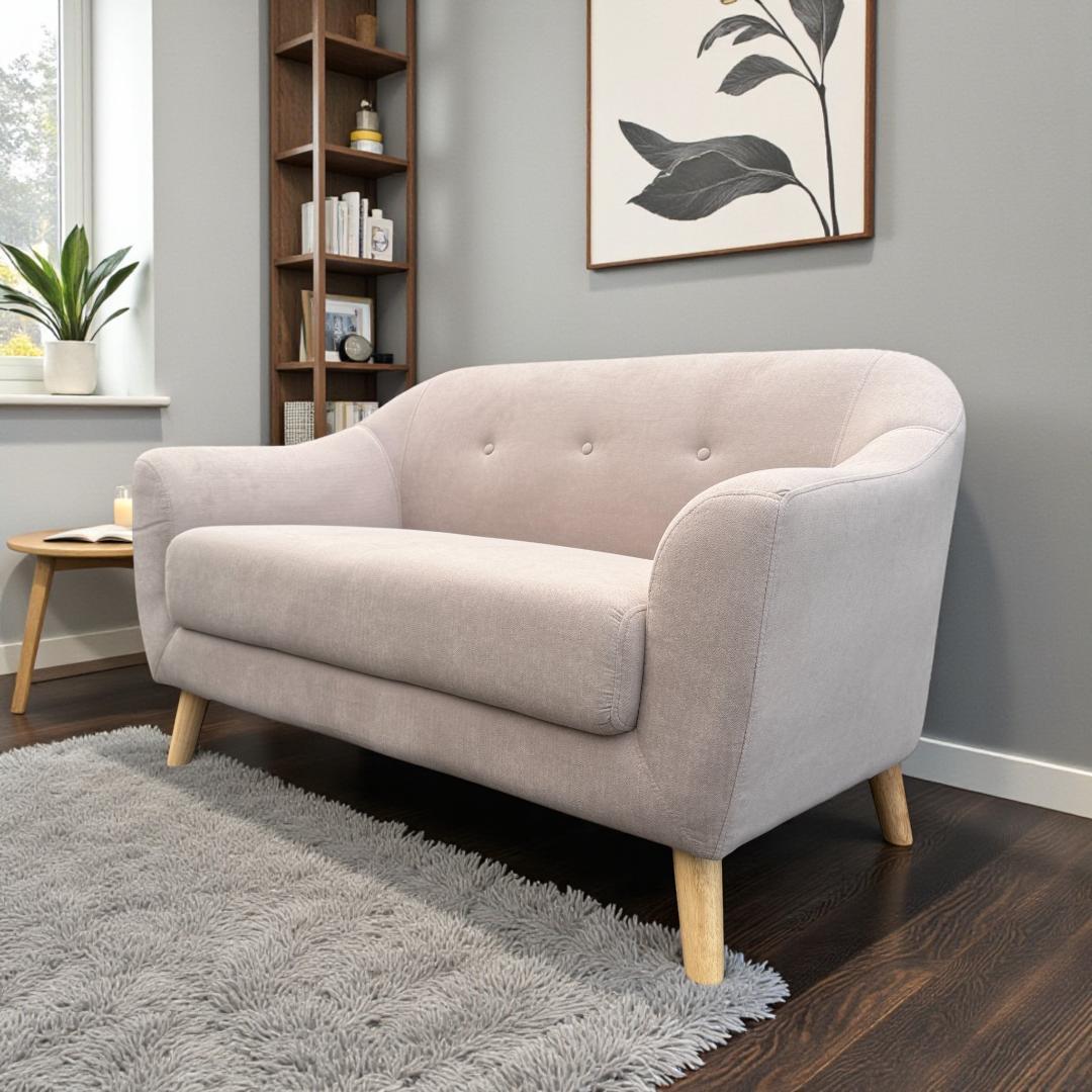 【新品】北欧風 2人掛け コンパクトソファ ベージュ 2WAY ローソファ可能