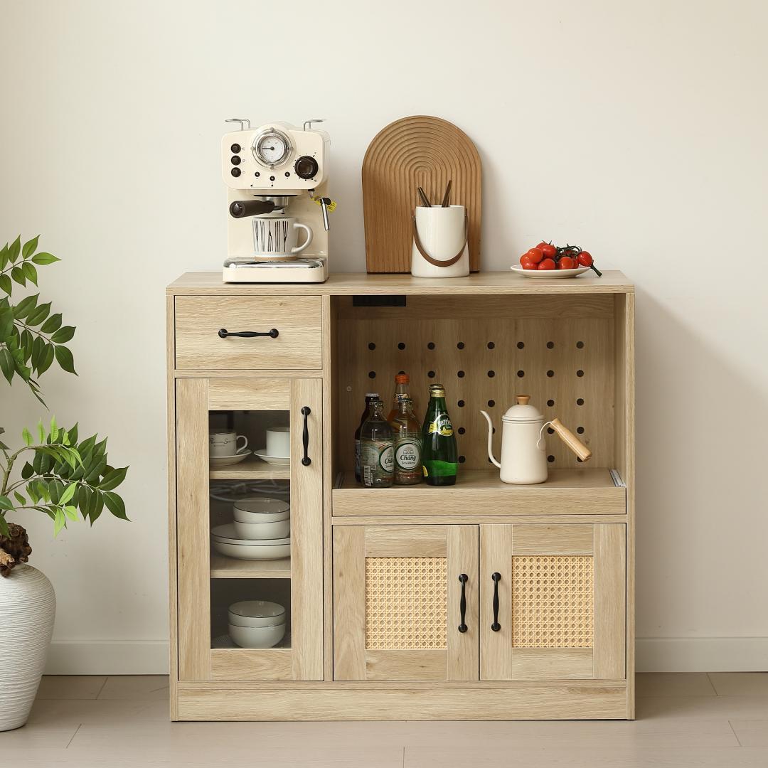 キャビネット　食器棚　引き出し付き　幅88　扉付き　コンパクト　NATURAL